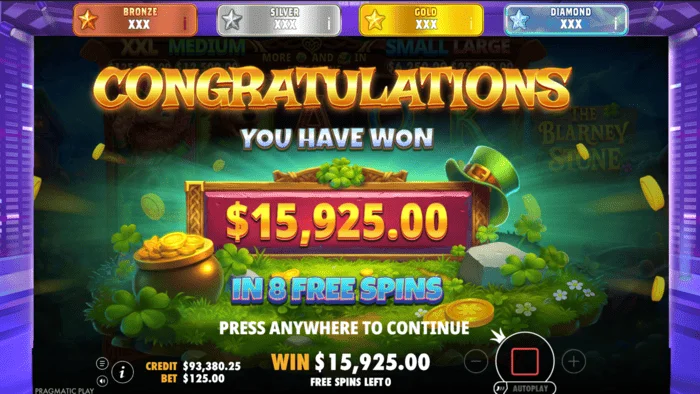 The Blarney Stone - total kemenangan dalam putaran bonus